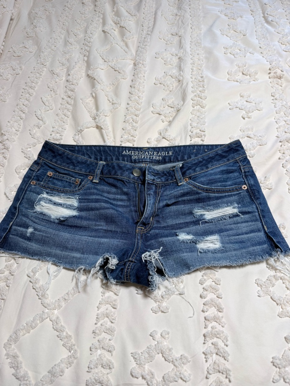 American Eagle Outfitters Distressed Dark Blue Denim Jean Shorts